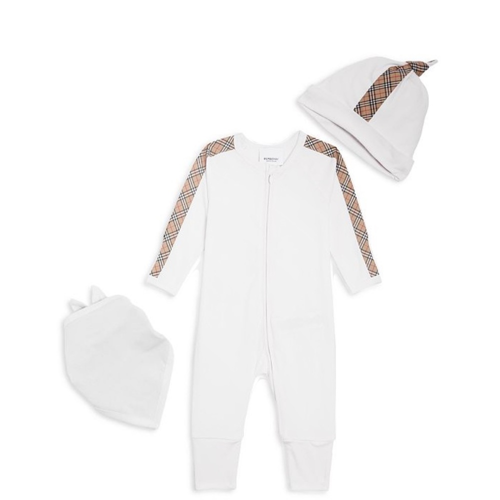 NWT Burberry Baby White Mini Check Claude Bodysuit Set 🆕